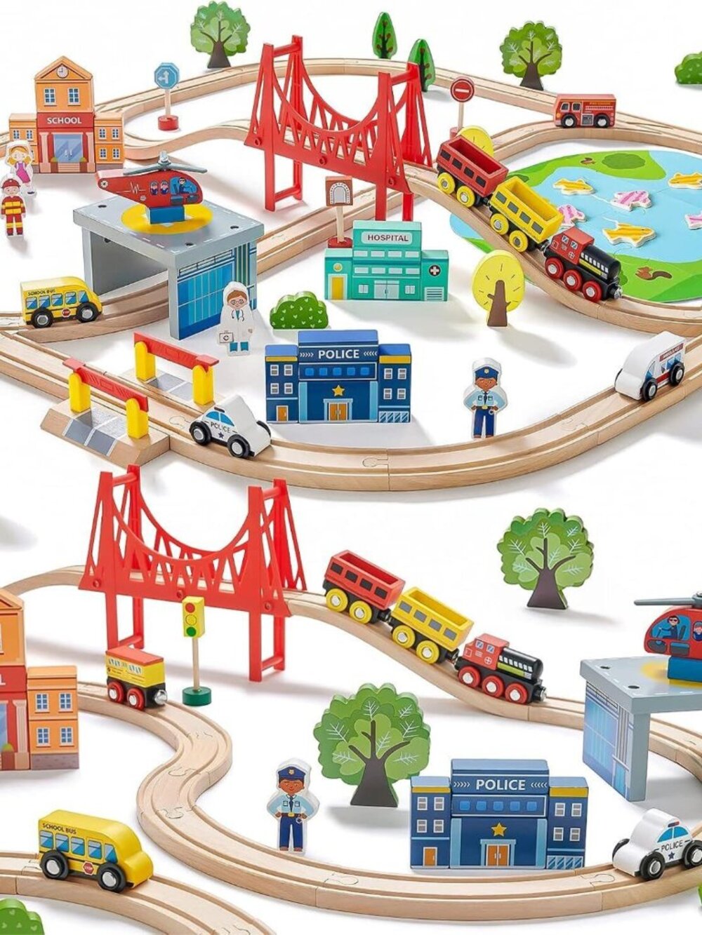 Tiny Land 110PCS Wooden Train Set